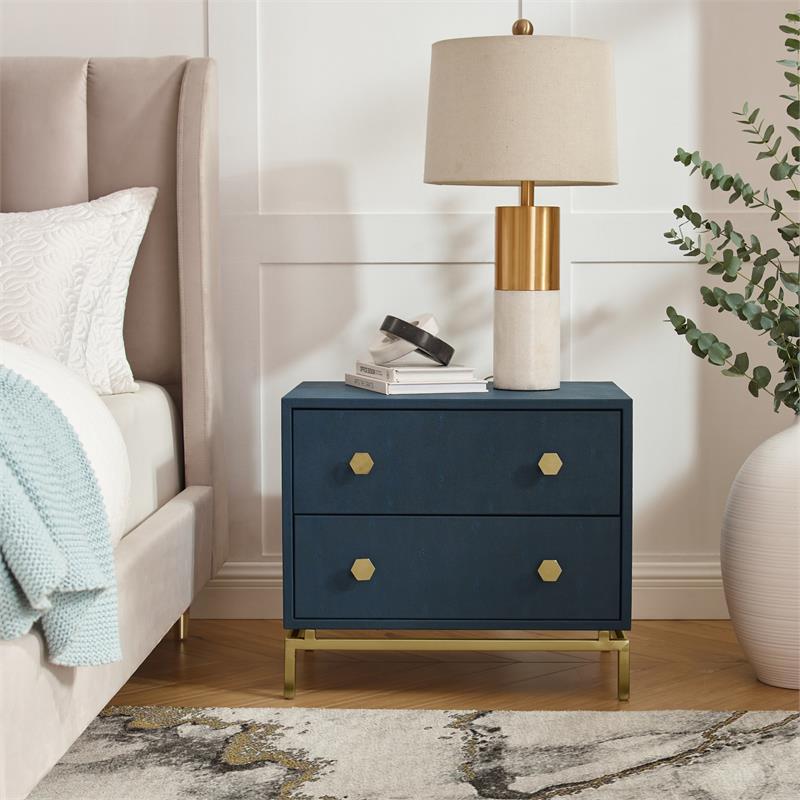 Posh Living Taleah Faux Shagreen Side Table Navy/Gold