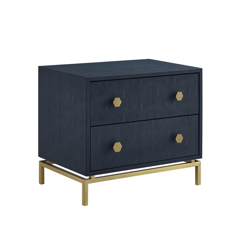 Posh Living Taleah Faux Shagreen Side Table Navy/Gold