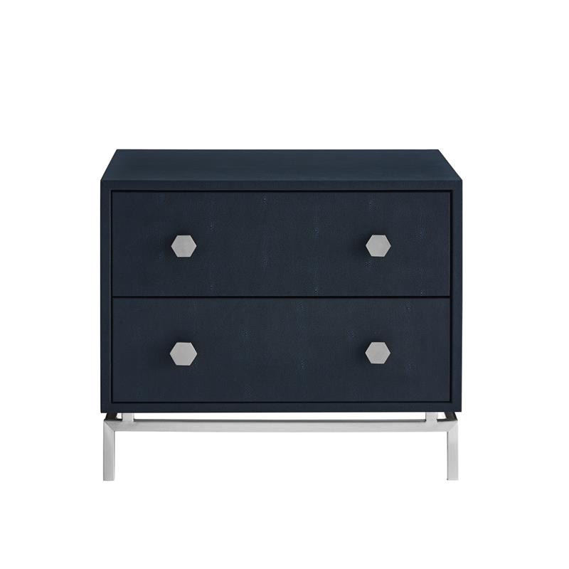 Posh Living Taleah Faux Shagreen Side Table Navy/Chrome