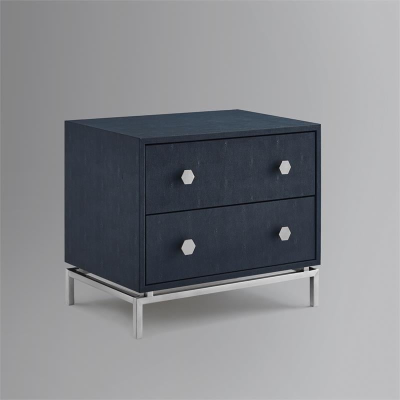 Posh Living Taleah Faux Shagreen Side Table Navy/Chrome