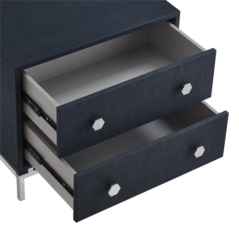 Posh Living Taleah Faux Shagreen Side Table Navy/Chrome