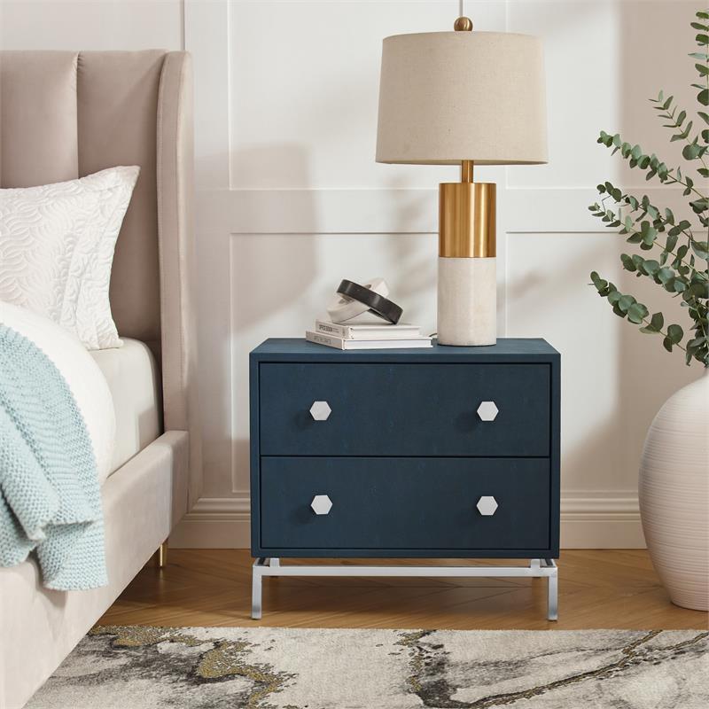 Posh Living Taleah Faux Shagreen Side Table Navy/Chrome