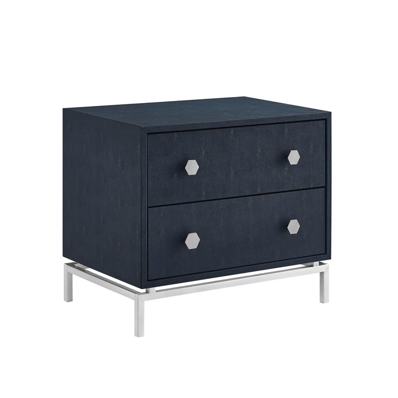 Posh Living Taleah Faux Shagreen Side Table Navy/Chrome