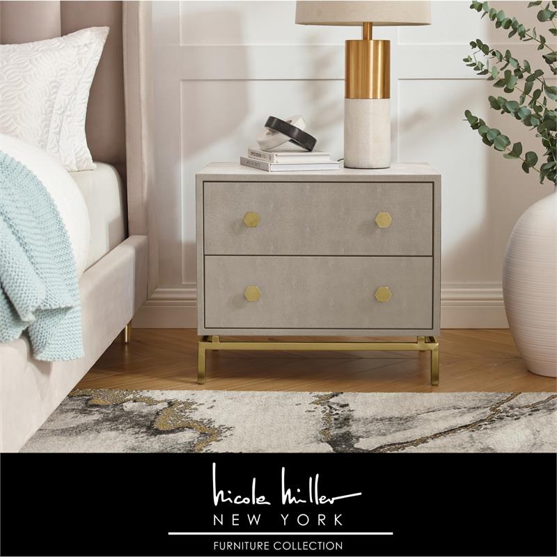 Posh Living Taleah Faux Shagreen Side Table Cream White/Gold