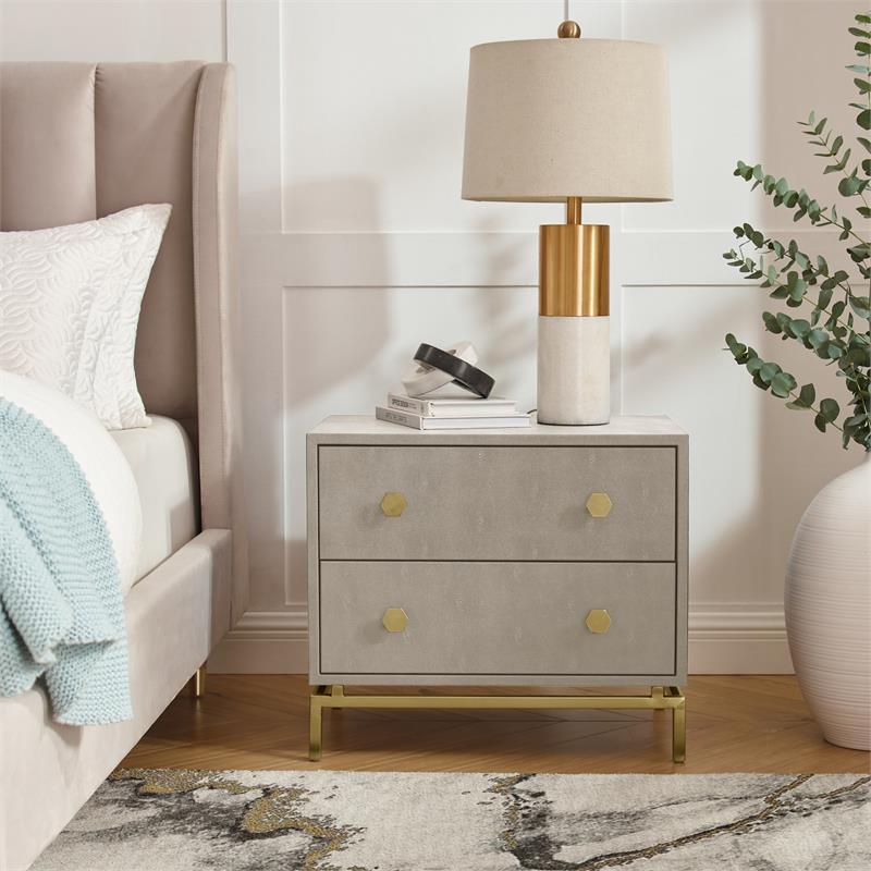 Posh Living Taleah Faux Shagreen Side Table Cream White/Gold