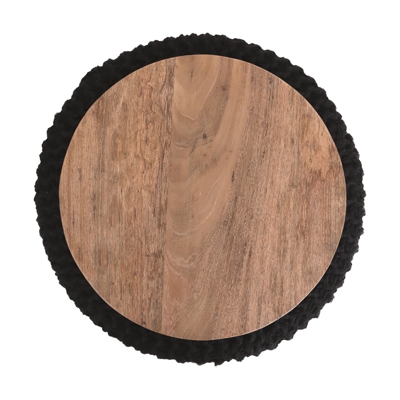 Posh Living Brayton Cotton Yarn 3-in-1 Pouf/Ottoman/End Table Black