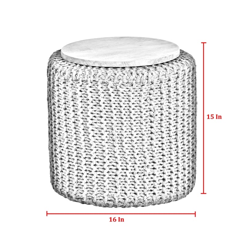 Posh Living Brayton Cotton Yarn 3-in-1 Pouf/Ottoman/End Table Black