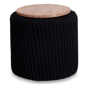 Posh Living Brayton Cotton Yarn 3-in-1 Pouf/Ottoman/End Table Black