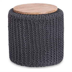 Posh Living Brayton Cotton Yarn 3-in-1 Pouf/Ottoman/End Table Dark Grey