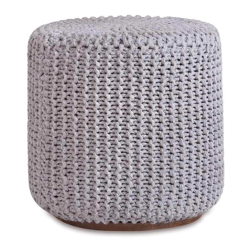 Posh Living Brayton Cotton Yarn 3-in-1 Pouf/Ottoman/End Table Light Grey