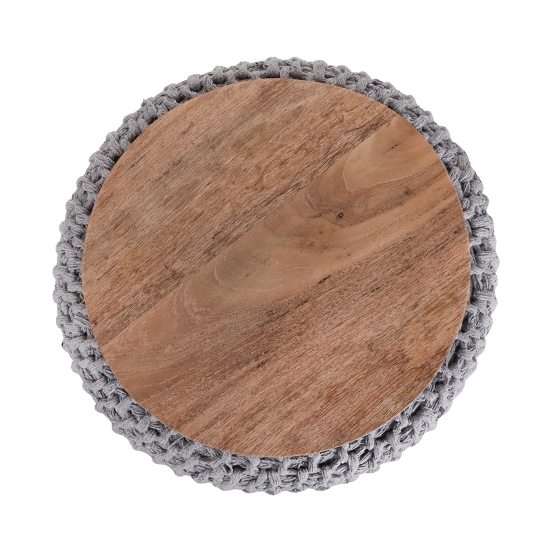 Posh Living Brayton Cotton Yarn 3-in-1 Pouf/Ottoman/End Table Light Grey