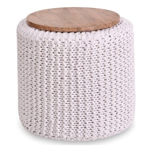 Posh Living Brayton Cotton Yarn 3-in-1 Pouf/Ottoman/End Table White