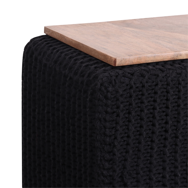 Posh Living Desean Cotton Yarn 3-in-1 Pouf/Ottoman/End Table Black