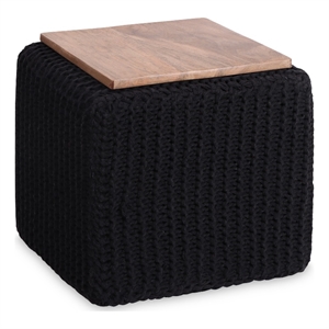 Posh Living Desean Cotton Yarn 3-in-1 Pouf/Ottoman/End Table Black