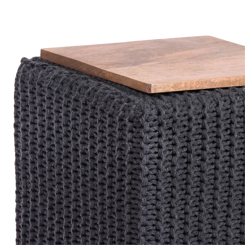 Posh Living Desean Cotton Yarn 3-in-1 Pouf/Ottoman/End Table Dark Grey