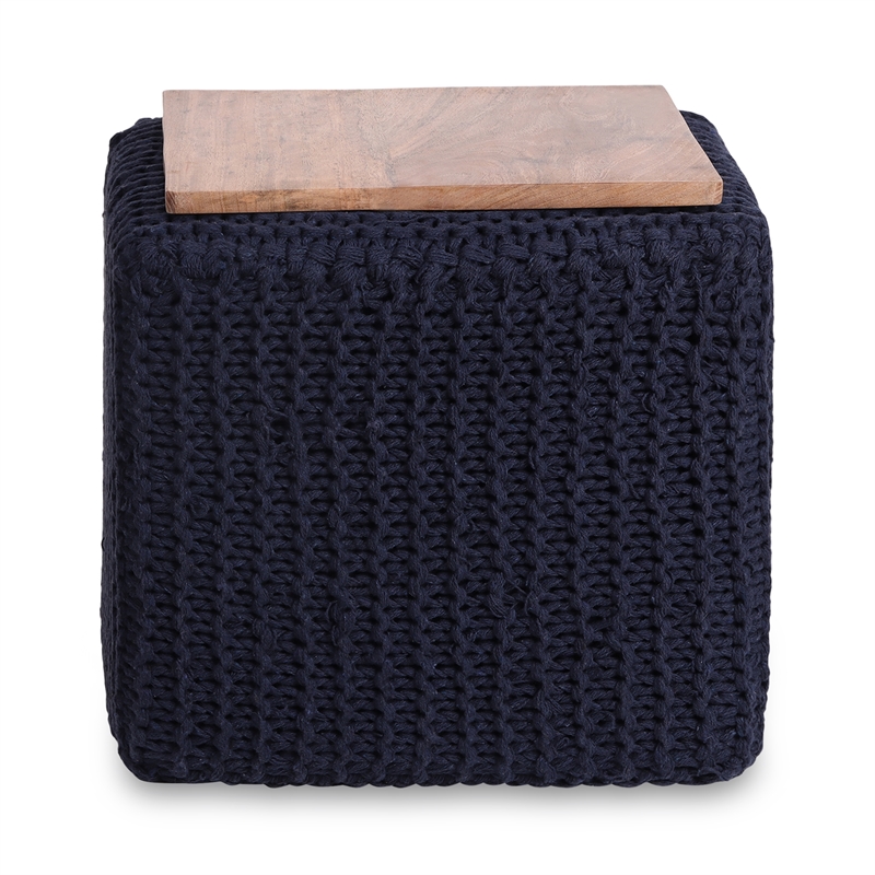 Posh Living Desean Cotton Yarn 3-in-1 Pouf/Ottoman/End Table Navy