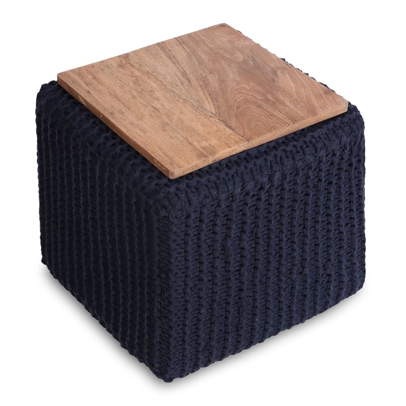 Posh Living Desean Cotton Yarn 3-in-1 Pouf/Ottoman/End Table Navy