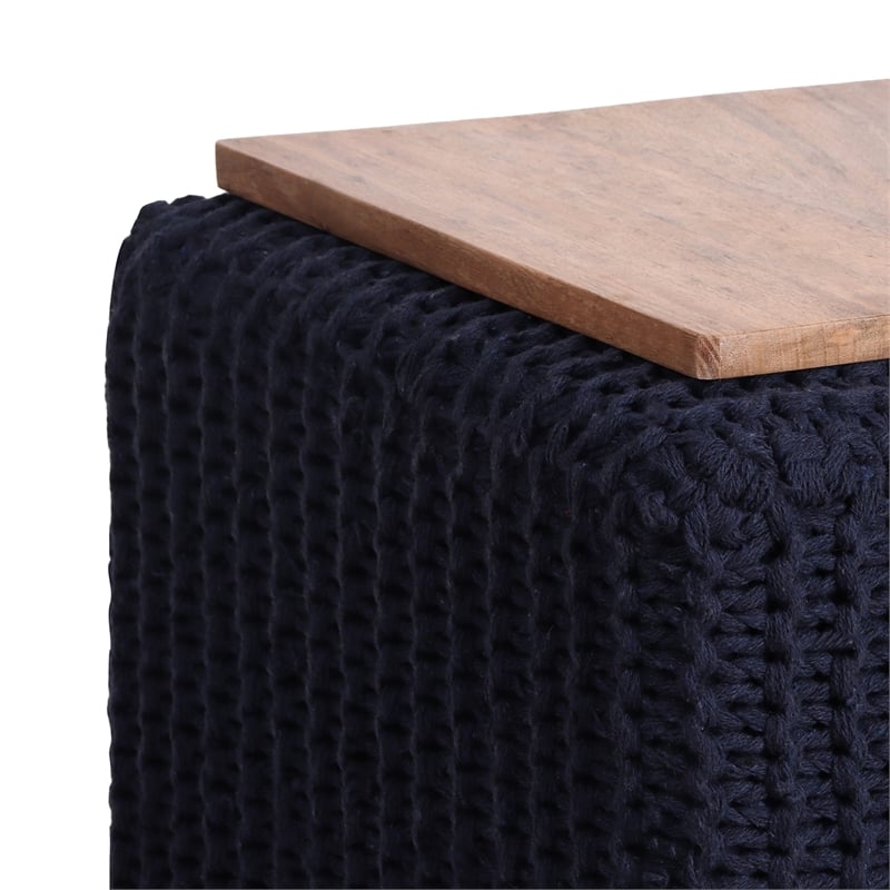 Posh Living Desean Cotton Yarn 3-in-1 Pouf/Ottoman/End Table Navy