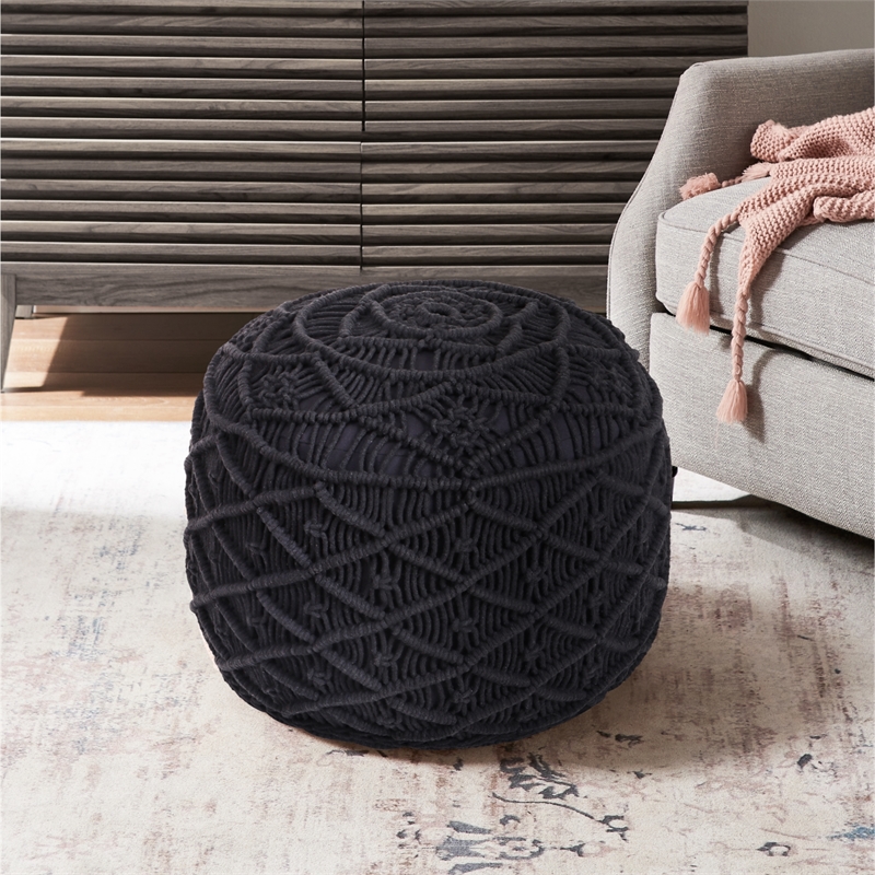 Posh Living Jakhi Cotton Yarn Pouf Black