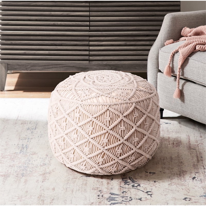 Posh Living Jakhi Cotton Yarn Pouf Ivory