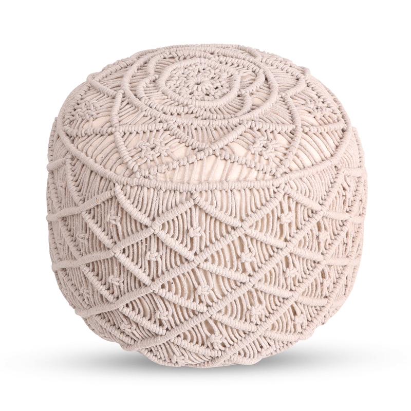 Posh Living Jakhi Cotton Yarn Pouf Ivory