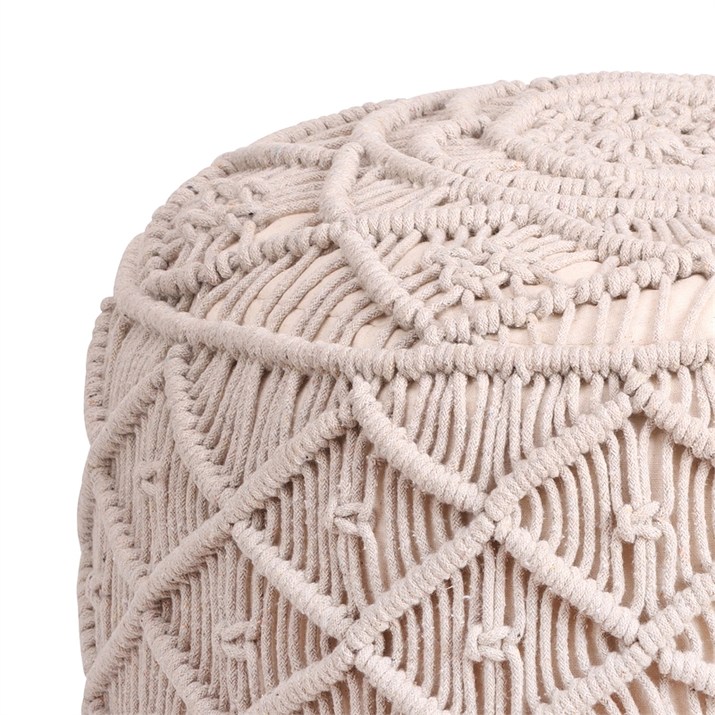 Posh Living Jakhi Cotton Yarn Pouf Ivory