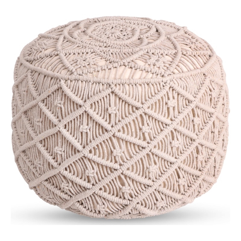 Posh Living Jakhi Cotton Yarn Pouf Ivory
