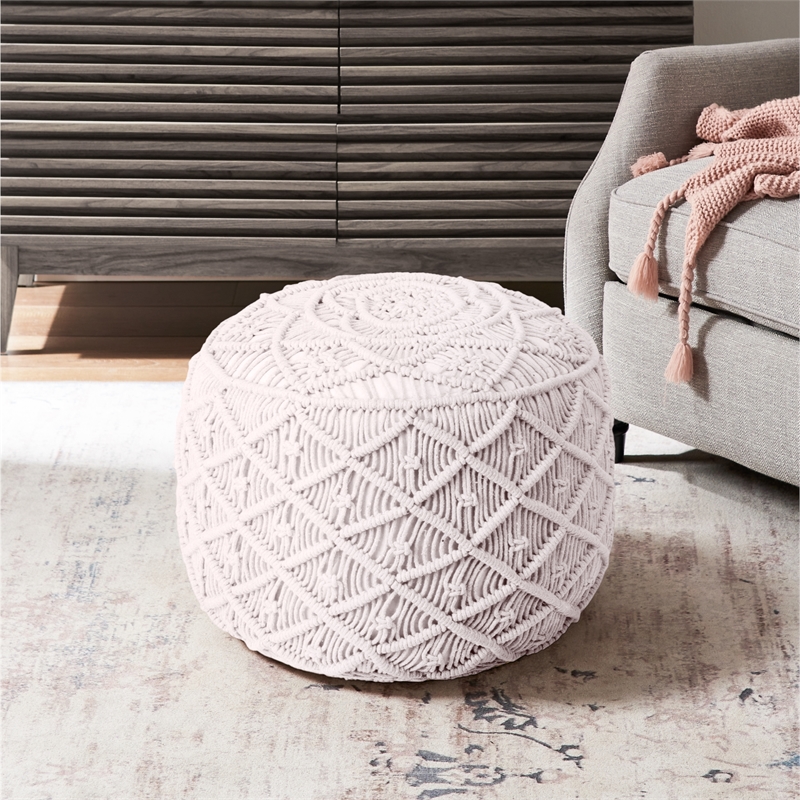Posh Living Jakhi Cotton Yarn Pouf White