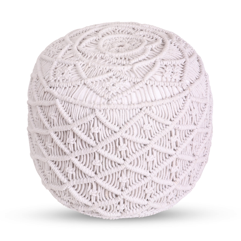 Posh Living Jakhi Cotton Yarn Pouf White