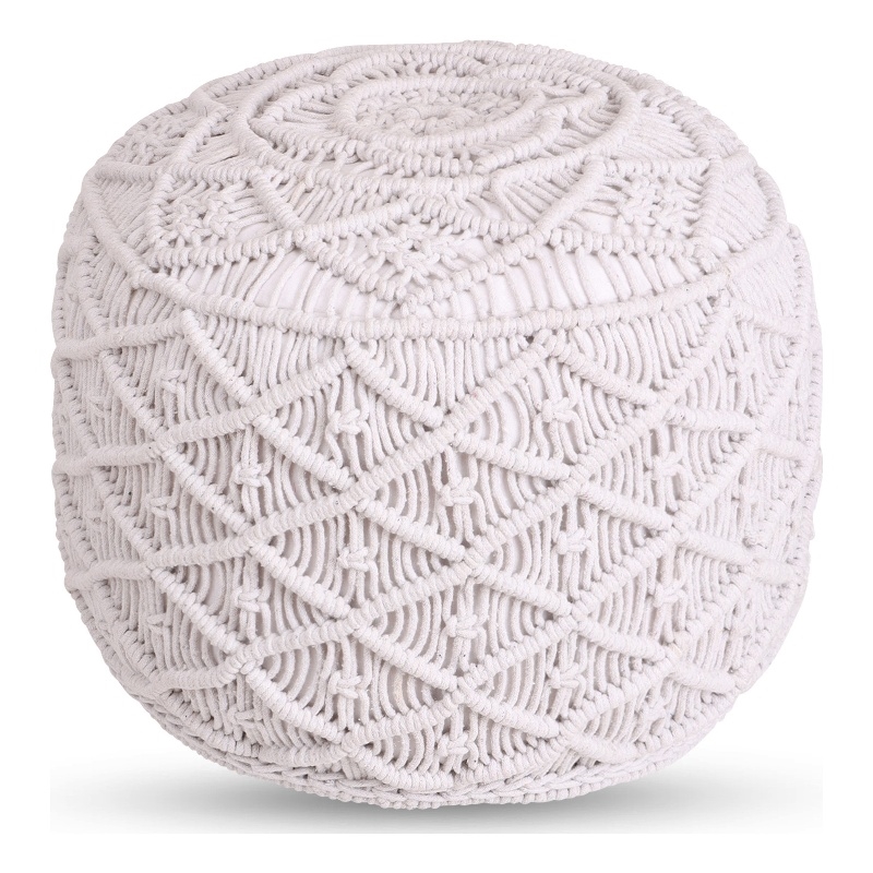 Posh Living Jakhi Cotton Yarn Pouf White