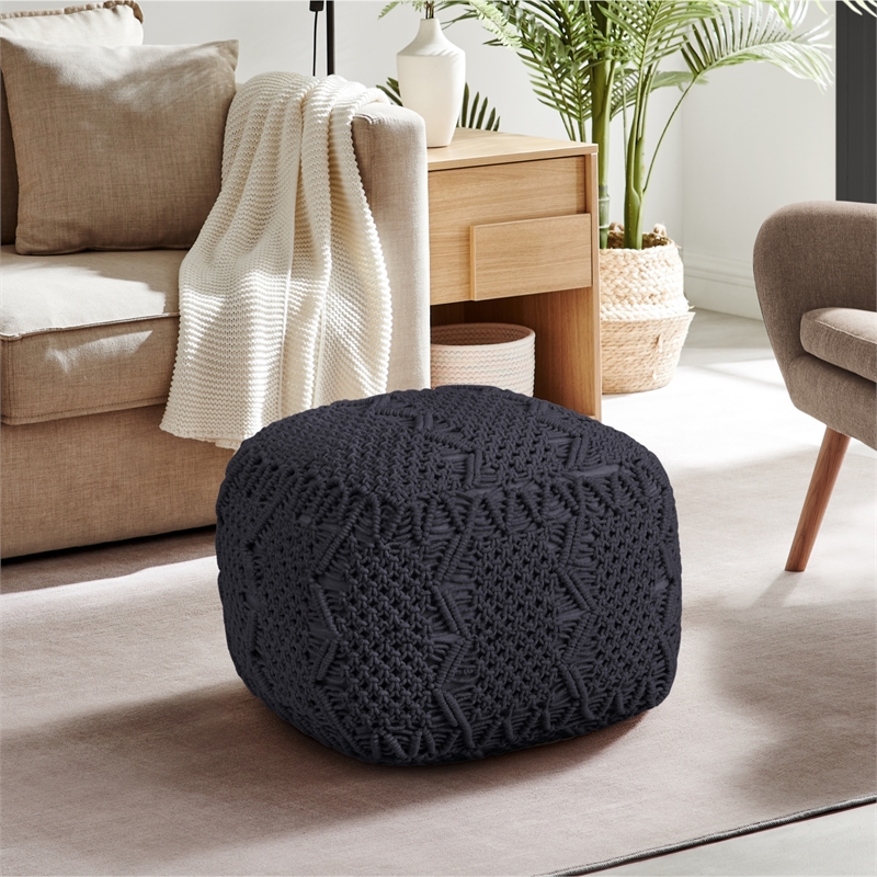 Posh Living Kysen Cotton Yarn Pouf Black