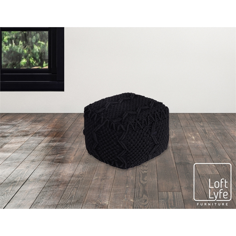 Posh Living Kysen Cotton Yarn Pouf Black