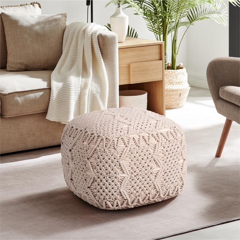 Posh Living Kysen Cotton Yarn Pouf Ivory