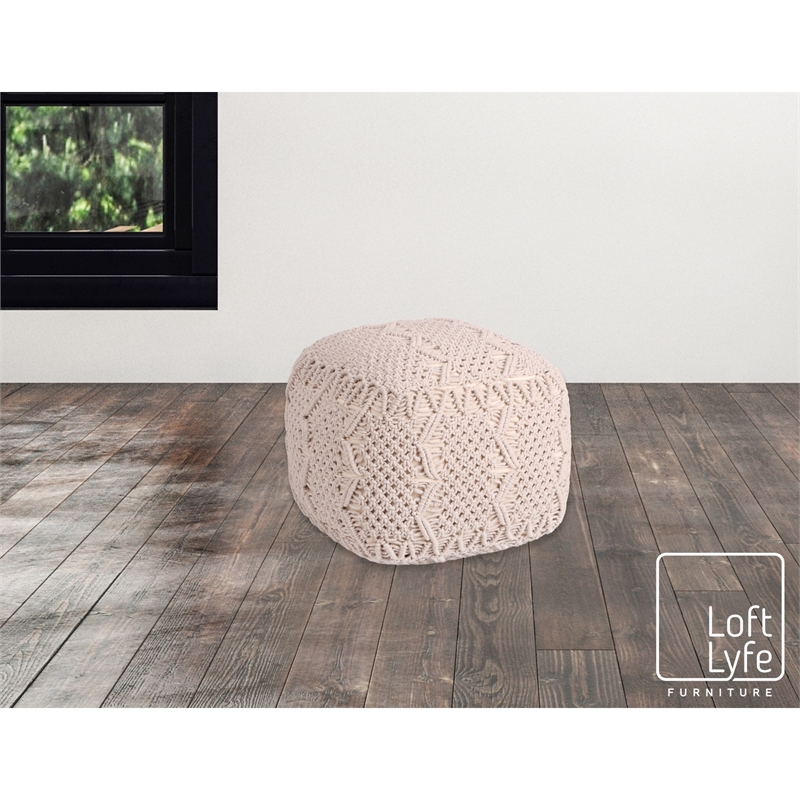 Posh Living Kysen Cotton Yarn Pouf Ivory
