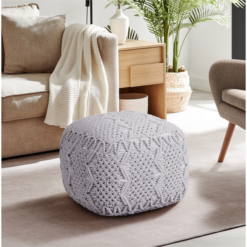 Posh Living Kysen Cotton Yarn Pouf Light Grey
