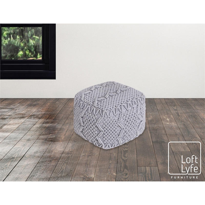 Posh Living Kysen Cotton Yarn Pouf Light Grey