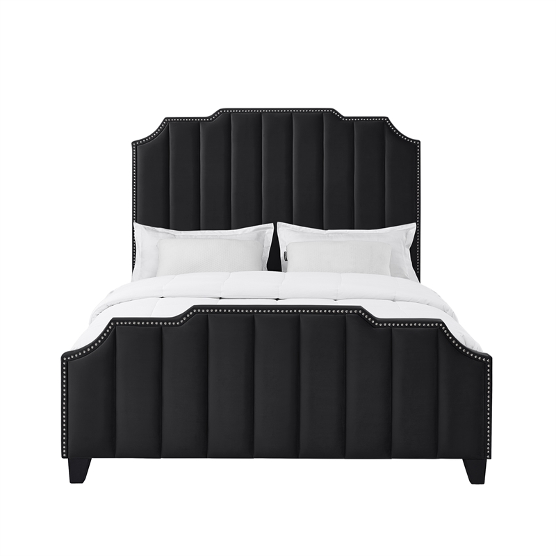 Posh Living Raylon Velvet Platform Bed Queen Size Black