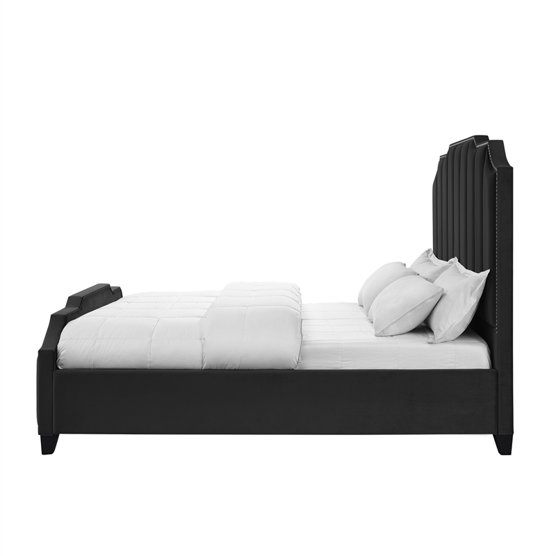 Posh Living Raylon Velvet Platform Bed Queen Size Black