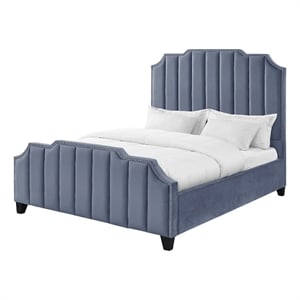 Posh Living Raylon Velvet Platform Bed King Size Sky Blue