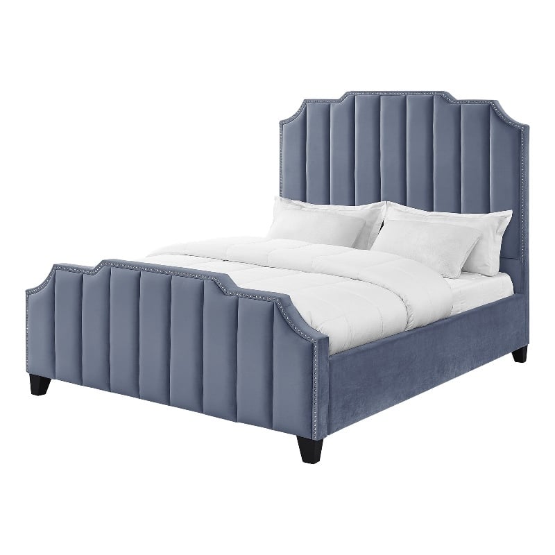 Posh Living Raylon Velvet Platform Bed Queen Size Sky Blue
