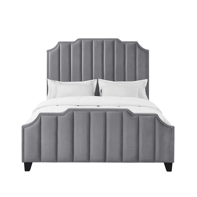 Posh Living Raylon Velvet Platform Bed King Size Grey