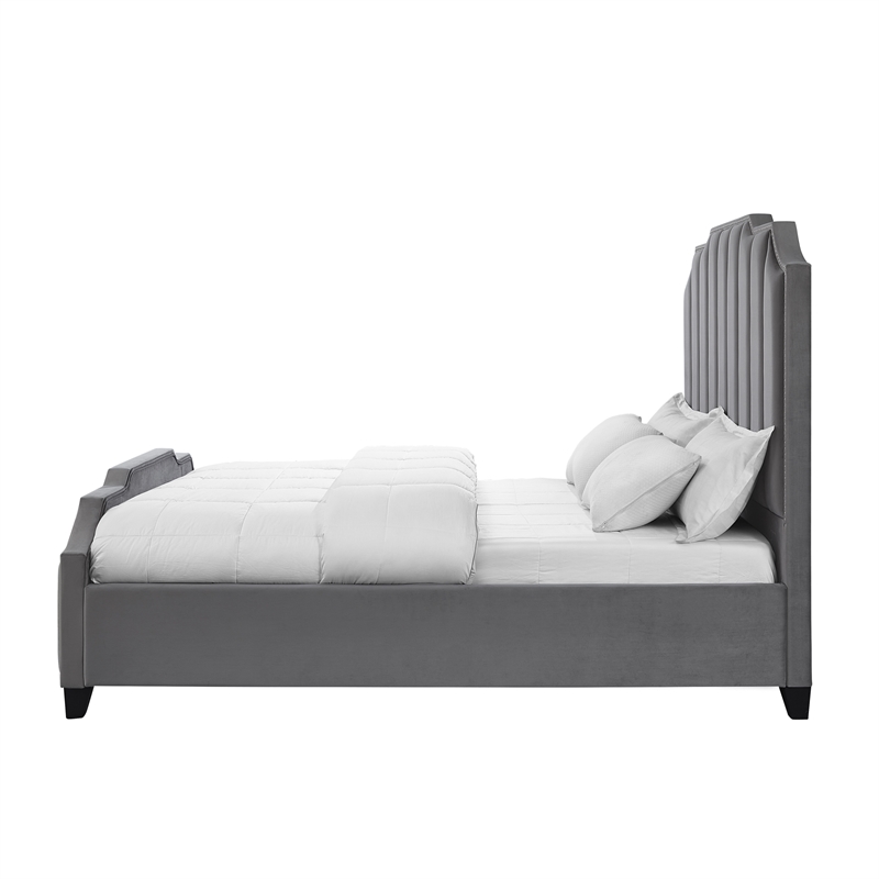 Posh Living Raylon Velvet Platform Bed King Size Grey