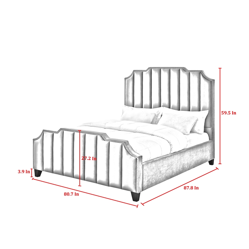 Posh Living Raylon Velvet Platform Bed King Size Grey