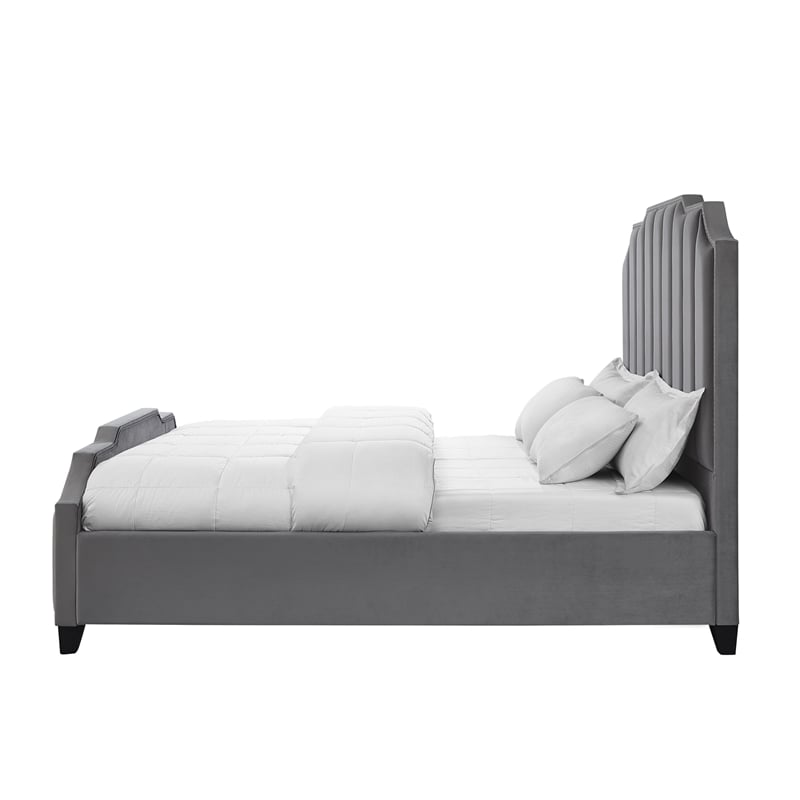 Posh Living Raylon Velvet Platform Bed Queen Size Grey