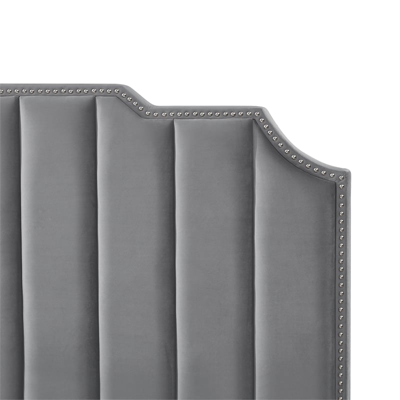 Posh Living Raylon Velvet Platform Bed Queen Size Grey