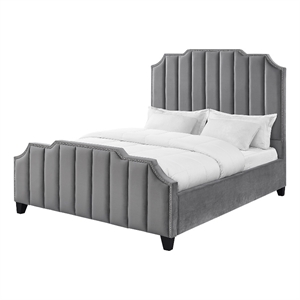 Posh Living Raylon Velvet Platform Bed Queen Size Grey