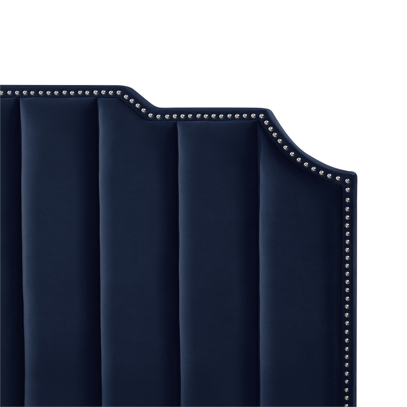 Posh Living Raylon Velvet Platform Bed King Size Navy