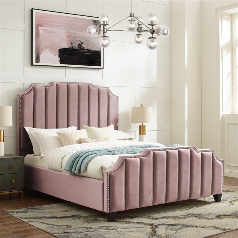 Posh Living Raylon Velvet Platform Bed King Size Pink