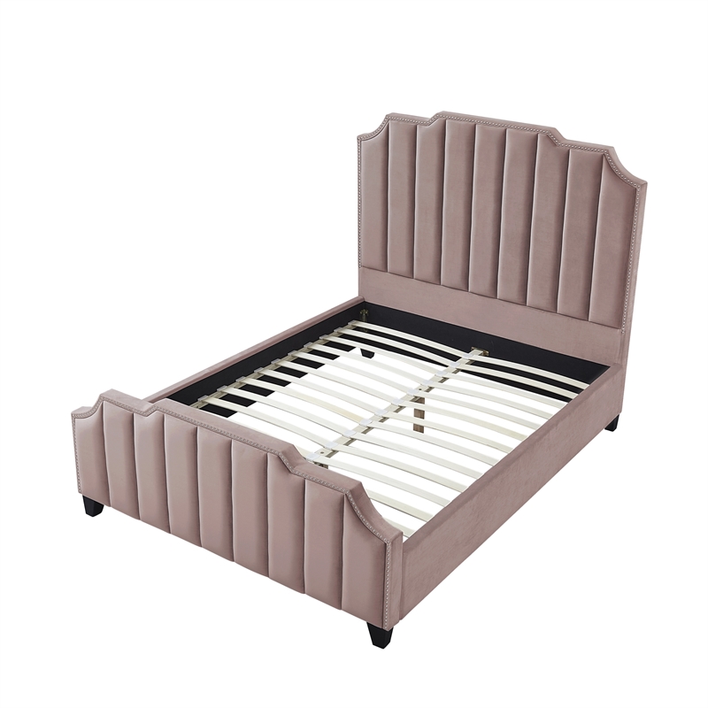 Posh Living Raylon Velvet Platform Bed King Size Pink