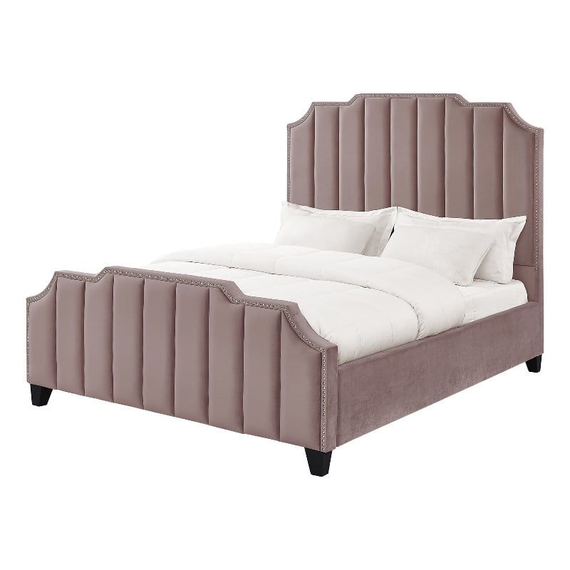 Posh Living Raylon Velvet Platform Bed Queen Size Pink